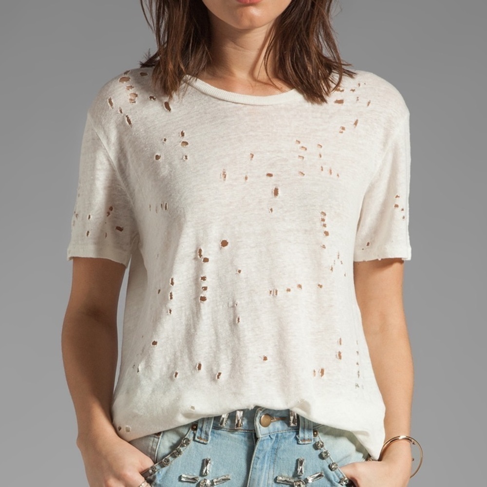 Iro Clay Distressed Tee In Ecru White Size M - image 1